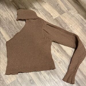 Brown Ribbed Women Sweater
